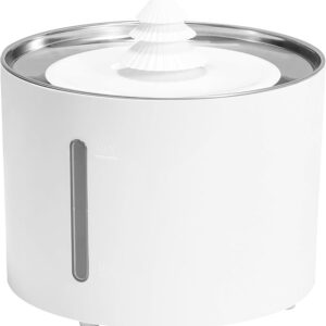 Amazon Basics Pet Water Fountain with Stainless Steel Top, 3L ,White (3 Filters included) - Image 1