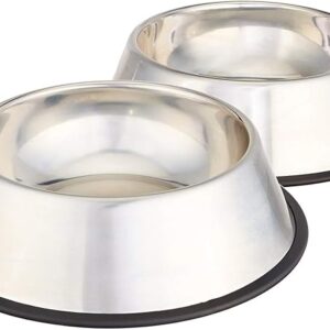 Amazon Basics Stainless Steel Non-Skid Pet Dog Water And Food Bowl, 2-Pack (10 x 2.8 Inches), Each Holds Up to 38oz - Image 1