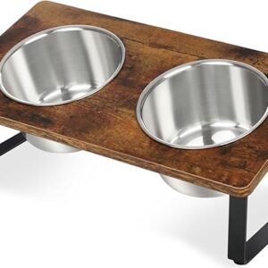 Elevated Dog Bowls for Small Medium Wood Dogs Raised Bowl Stand with 2 Stainless Steel Deep Dog Food and Water Bowls, Anti Vomit, Non-Slip Feeding Dishes(Tilted?3 inches in Height, 40oz - Image 1