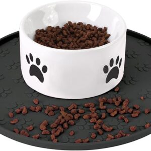 Silicone Pet Food Mat - Waterproof Dog & Cat Feeding Mat with High Lip to Prevent Spills & Protect Floors, Black - Image 1