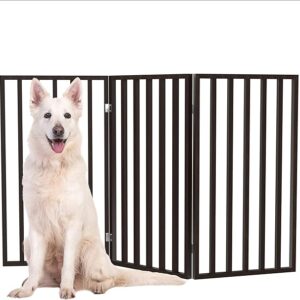 Indoor Pet Gate - 3-Panel Folding Dog Gate for Stairs or Doorways - 54x32-Inch Tall Freestanding Pet Fence for Cats and Dogs by PETMAKER (Brown) - Image 1