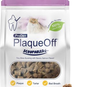 ProDen PlaqueOff Scoopables: Salmon-Flavored Dental Bites for Cats - Natural Kelp Formula for Plaque & Tartar Control, Freshens Breath- 45 Scoops - Image 1
