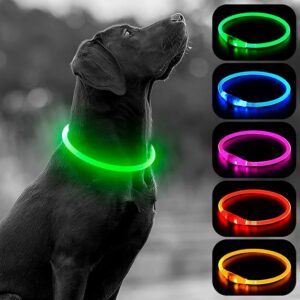 HIGO Light Up Dog Collars, USB Rechargeable LED Dog Collar, TPU Cuttable Dog Glow Collar, High Visibility Puppy Collar Safety Dog Lights for Night Walking(Green) - Image 1