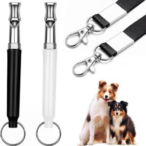 Dog Whistle, 2 Pack Adjustable Frequency Silent Training Ultrasonic Dog Whistle to Stop Barking and Recall Training with Lanyard (Black and White) - Image 1