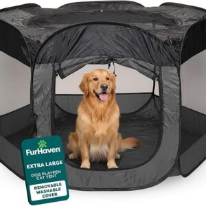 FurHaven Portable Pet Playpen for Dogs & Cats, Extra Large Indoor Kitten Playpen with Mesh Sides, Foldable Dog Playpen for Small Dogs, Pop Up Travel Dog Pen, X-Large, Pet Crate with Mesh Sides, Gray - Image 1