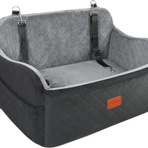 Dog Car Seat Up to 55lb,2 Clip-On Safety Adjustable Leashs Car Dog Bed for 2 Small Dogs,Fully Detachable and Washable Pet Car Seat with 2 Storage Pockets,Easy to Install(Black/Grey, Large) - Image 1
