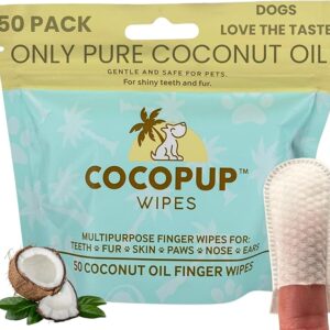 Dog Teeth Cleaning Wipes Ear Nose Paws Fur Cleaner Pure Coconut Oil 1 Pack of 50 - Image 1