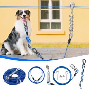 Dog Runner for Yard,Double Shock Absorption Dog Trolley System for Large Dogs,Heavy Duty 50FT Tie Out Run Cable with 10FT Leads,for Dogs Up to 250LBS,Aerial Zipline for Outside,Camping - Image 1