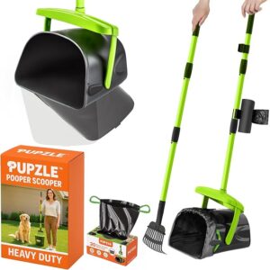 Pupzle Dog Pooper Scooper with Bag Attachment, 40" Long Handle Pooper Scooper for Large Dogs, Dog Poop Scoop for Yard, Large Capacity Swivel Bin and Rake, Lavender Scented Bags (Green) - Image 1
