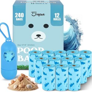Joyeux 240 Count Ocean Scent Dog Poop Bags Rolls,with Dispenser,Leak-Proof Large Doggie,Extra Thick Poop Bag for Dogs,Cats Litter Bags,Blue Trash Bags for Doggy Pets Bolsa de Popo de Perro - Image 1