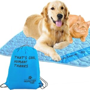 INSPECTOR TAIL Self Cooling Mat for Dog + Free String Bag/Washable & Portable Pet Soft Pad for Indoor or Outdoor/Perfect as Blanket for Kennel Sofa Bed Floor Car/Blue - Image 1