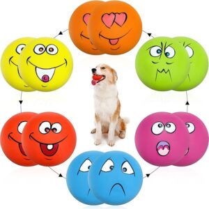 Hungdao 12 Pcs Squeaky Dog Toys Latex Rubber Squeaky Ball Smile Face Emoticon Dog Toys Chewing Interactive Ball Bulk Puppy Lovers Gift for Small Medium Pets Doggie Training(Lively Style) - Image 1
