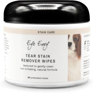 Eye Envy Tear Stain Wipes for Dogs. Textured to Gently Clean. Presoaked in 100% Natural Formula. Recommended by AKC Breeders, Vets, Groomers. Treats The Cause of Staining. USA Made. 60 Dog Eye Wipes - Image 1