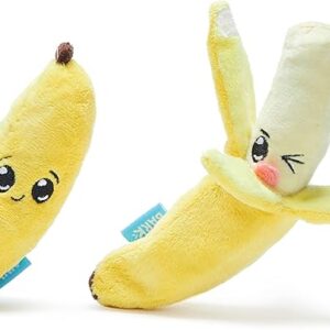 Barkbox Dog Toy 2 in 1 Interactive, Plush Exterior with Squeaker & Crinkle Material, Tearable Dog Toy with Squeaky Spikey Ball Inside, Ideal for Toy Destroyers - Go Bananas, Small - Image 1