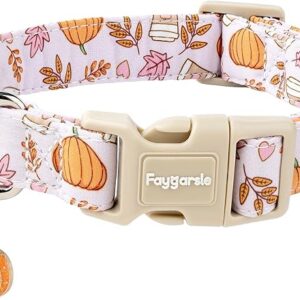 Faygarsle Fall Pumpkin and Leaves Pattern Dog Collar with Charm, Adjustable Pet Neckwear, Pink and Orange for Small Medium Large Dogs XS - Image 1