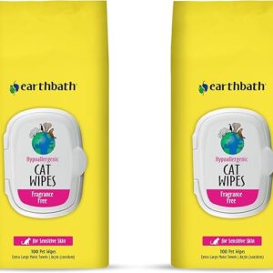 earthbath, Hypo-Allergenic Cat Wipes - Fragrance Free Cat Wipes for Paws and Butt, Best Pet Wipes for Cats with Sensitive Skin, Made in USA, Cruelty-Free Cat Cleaning Wipes - 100 Count (2 Pack) - Image 1