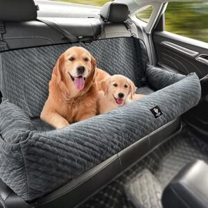 Large Dog Car Seat Under 100LBS,Dog Car Bed with Safety Tethers/Storage Pocket,Only for Back Seat-Gray - Image 1