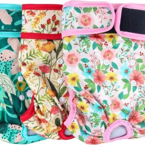 Leekalos Reusable Washable Dog Diapers Female (3 Pack) - Highly Absorbent Doggie Diapers - Size Adjustable Puppy Diapers for Dog Period Panties (Small, Flora) - Image 1