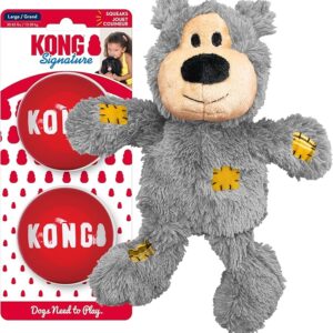 KONG Wild Knots Bear & Signature Balls (2 Pack) - Soft Bear Chew Toy with Rope Interior - Durable Dog Balls for Fetch - for Small Dogs - Image 1