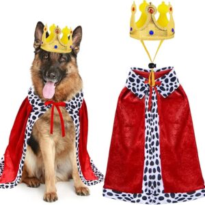 Dog King Costume, Dog Halloween Costumes King Cloak and Crown Set Funny King Prince Costume for Small Medium Large Dogs (Large) - Image 1