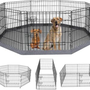 PETIME Foldable Metal Dog Exercise Pen/Pet Puppy Playpen Kennels Yard Fence Indoor/Outdoor 8 Panel 24" W x 24" H with Bottom Pad (with Bottom pad, 8 Panels 24" H) - Image 1