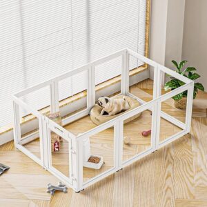 Dog Playpen Transparent Puppy Playpen Indoor, Easy Assemble & Disassemble Clear Pet Playpen, Sturdy & Easy Cleaning Plastic Dog Fence with Suction Cup (23.6"" H, 10PCS), White - Image 1