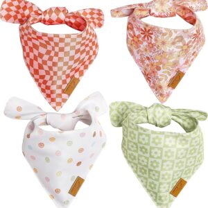 Remy+Roo Large Spring Dog Bandanas - 4 Pack Daisy Set | Premium Durable Adjustable Polyester Fabric | Patented Shape Girl Dog Bandana, Trendy Pattrens, Floral Dog Bandana - Image 1