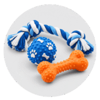 Colorful dog toys on gray disk-3 Colorful dog toys on gray disk-3